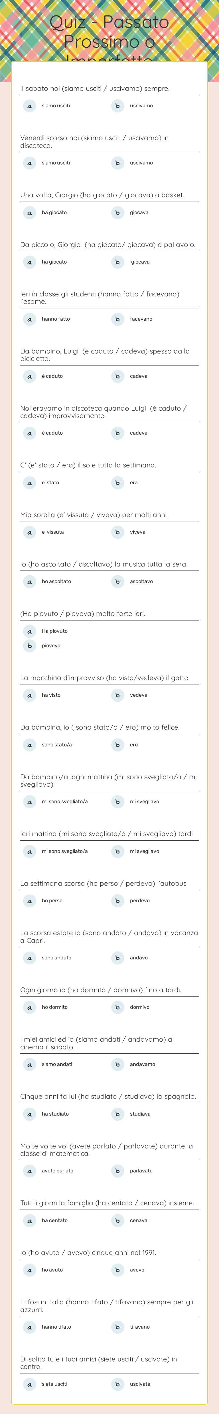 Quiz - Passato Prossimo o Imperfetto worksheet preview image