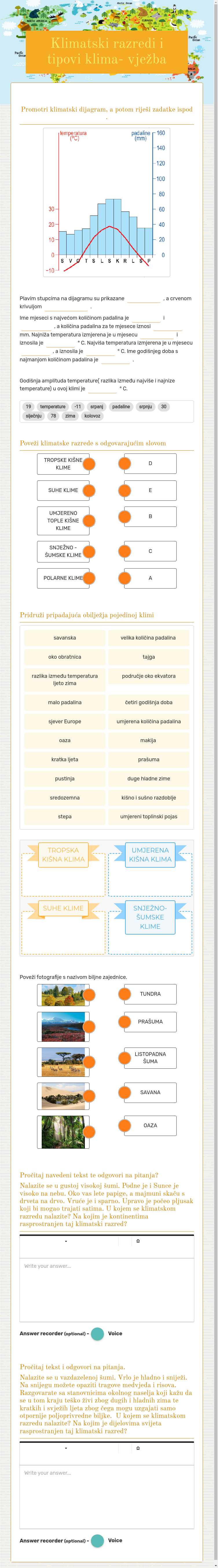 Klimatski razredi i tipovi klima- vježba worksheet preview image