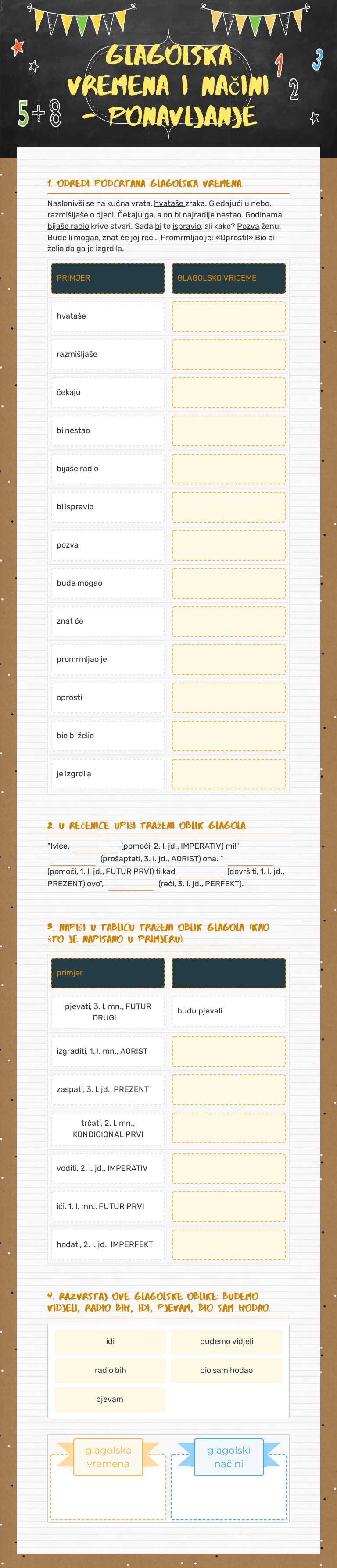 GLAGOLSKa vremena i načini - ponavljanje worksheet preview image