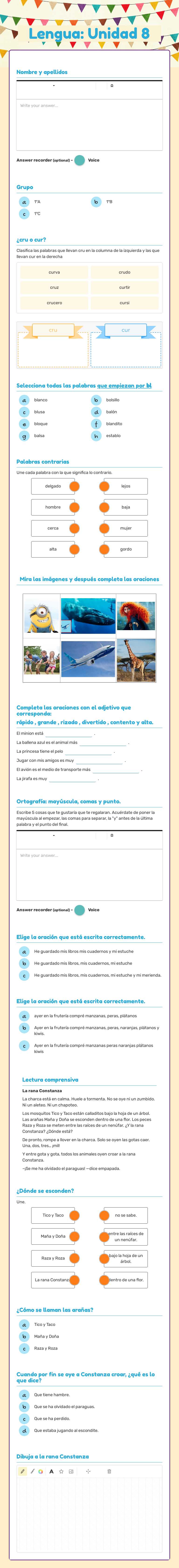 Lengua: Unidad 8 Grade 1 worksheet preview
