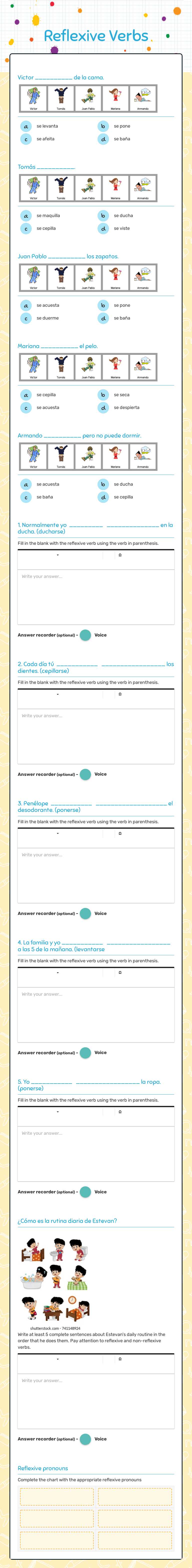 Reflexive Verbs worksheet preview image