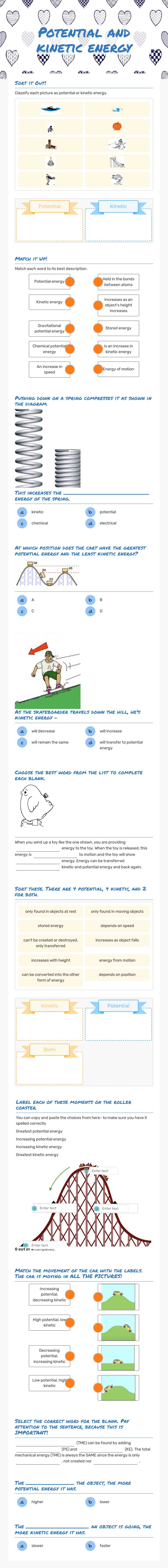 Potential and kinetic energy Grade 6 worksheet preview