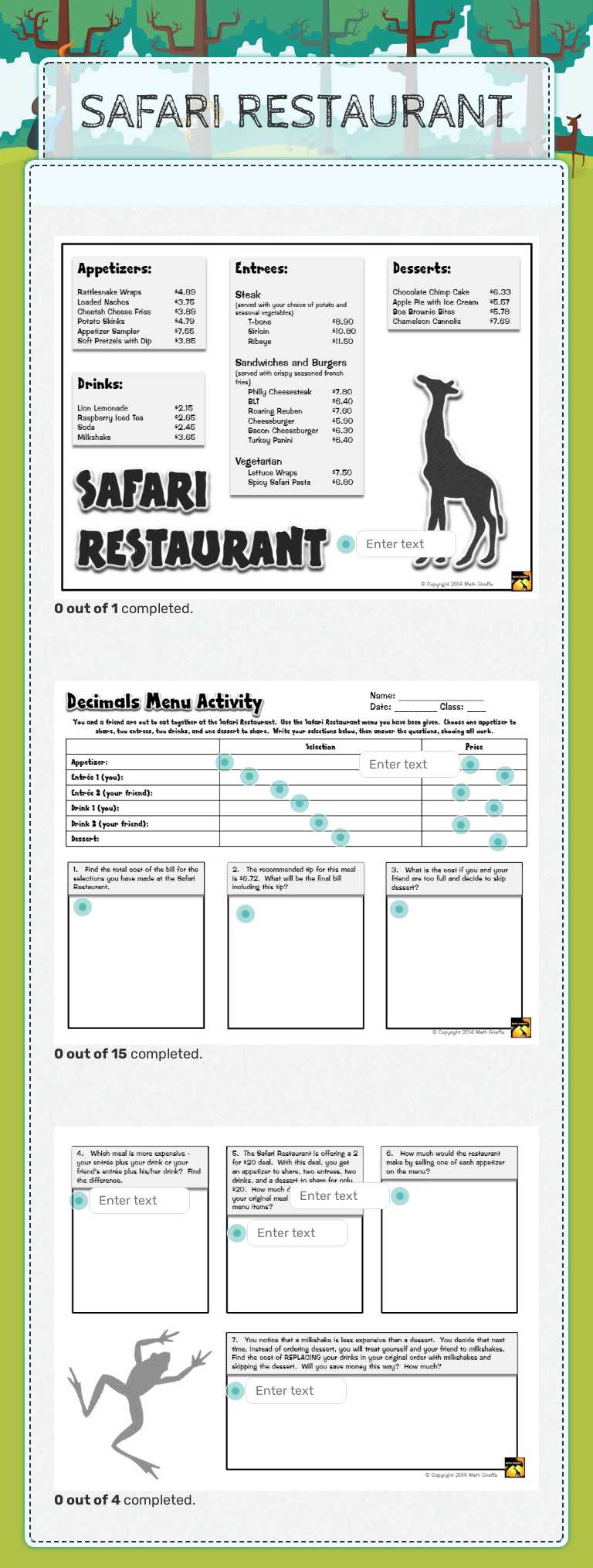 SAFARI RESTAURANT worksheet preview image