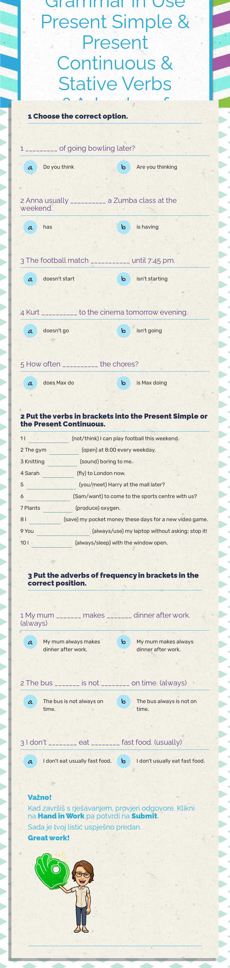 RO 4 Module 1 1b Grammar in Use Present Simple & Present Continuous & Stative Verbs &Adverbs of Frequency worksheet preview image