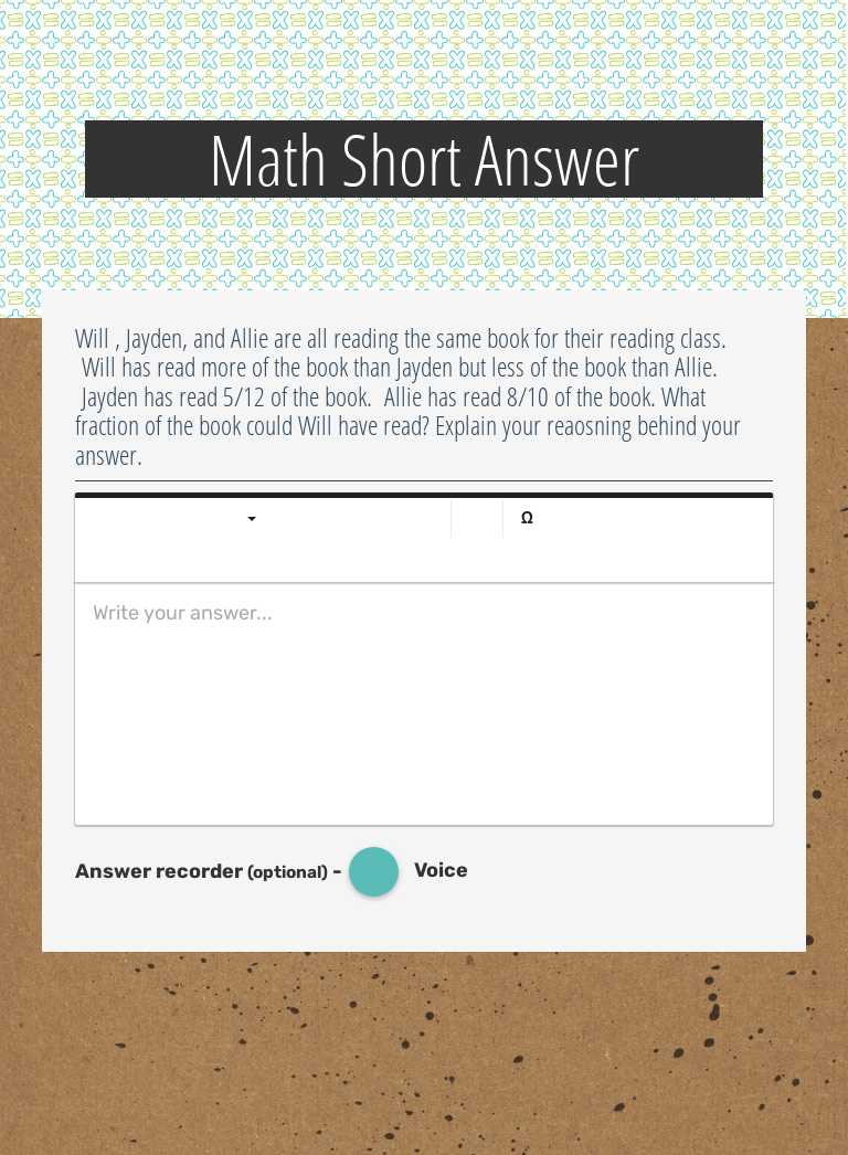 Math Short Answer worksheet preview image