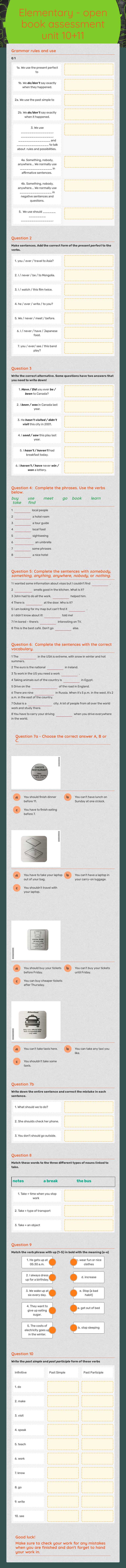 Elementary - open book assessment unit 10+11 worksheet preview image