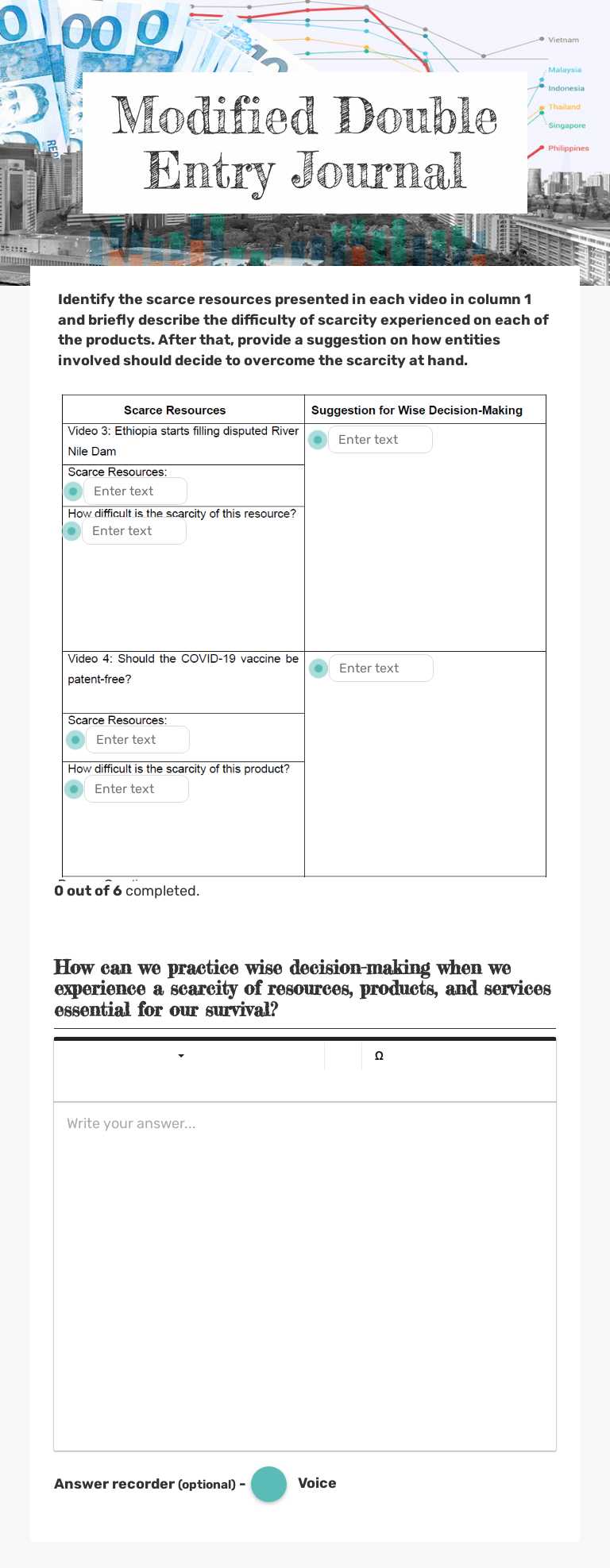 Modified Double Entry Journal worksheet preview image