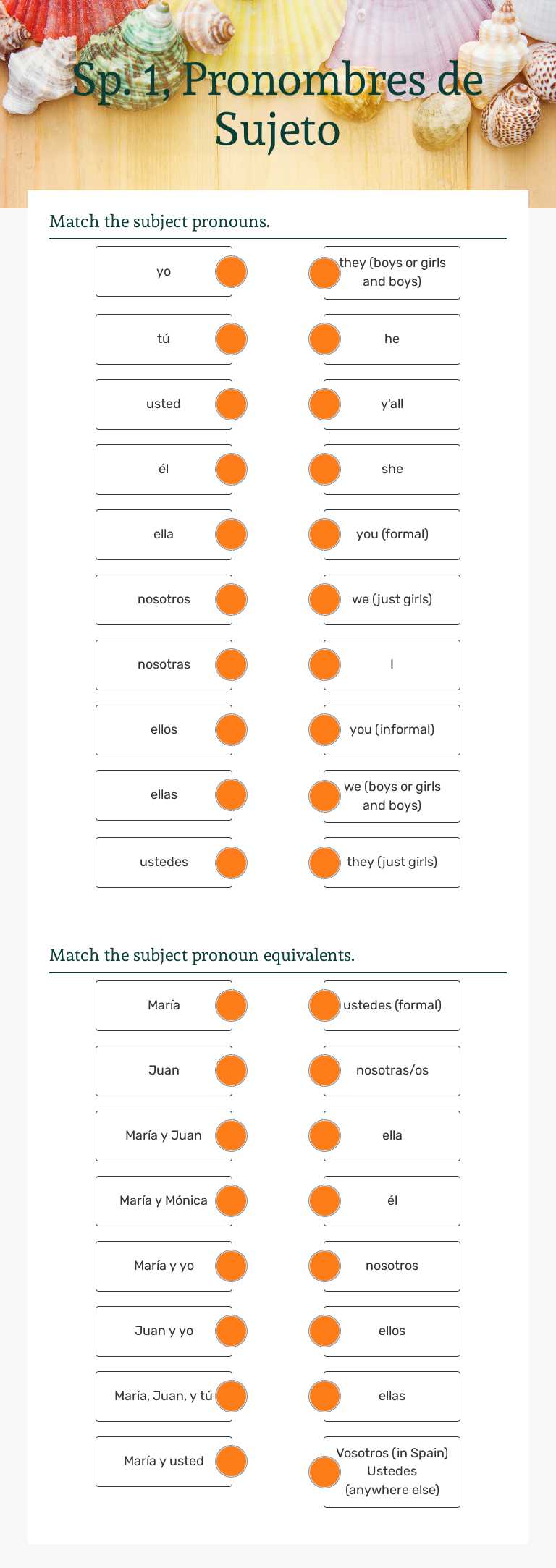 Sp. 1, Pronombres de Sujeto worksheet preview image