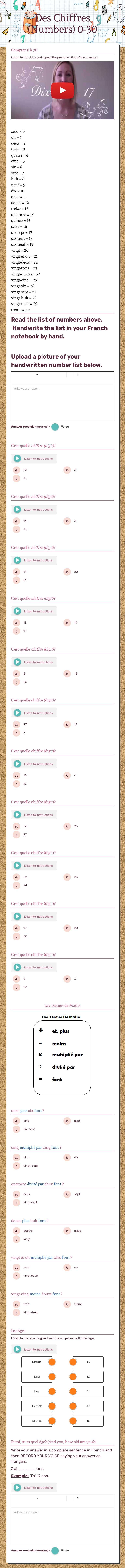 Des Chiffres (Numbers) 
0-30 worksheet preview image