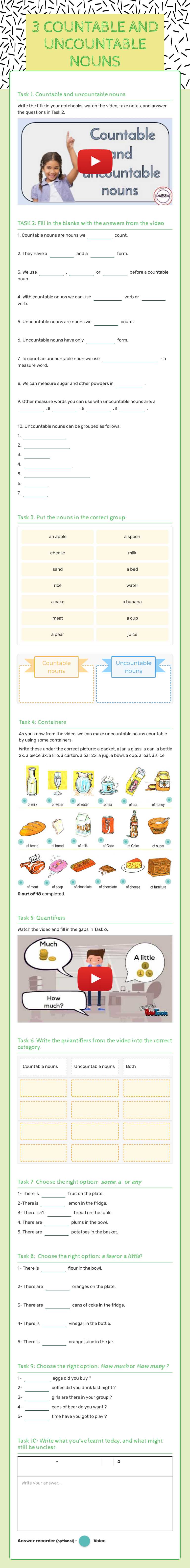 3            COUNTABLE AND UNCOUNTABLE NOUNS worksheet preview image
