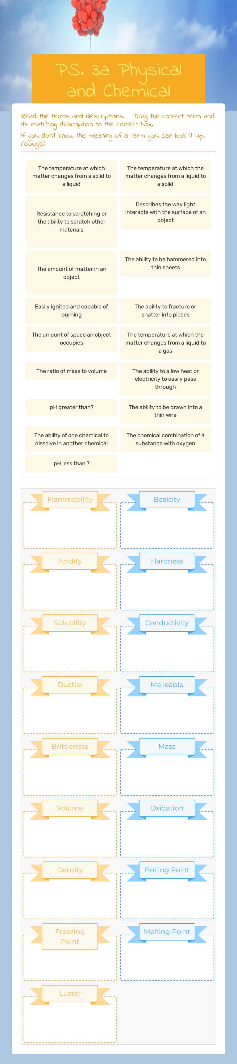 PS. 3a Physical and Chemical Properties worksheet preview image
