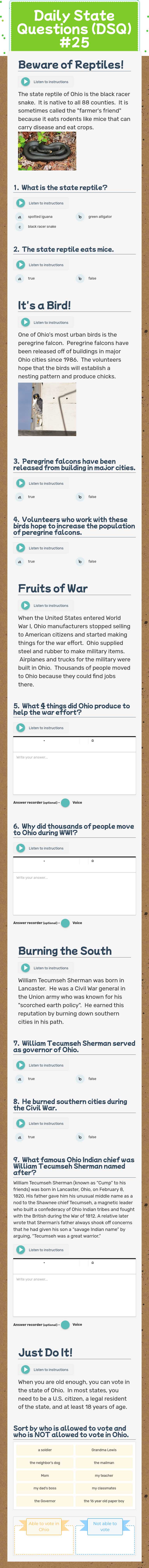 Daily State Questions (DSQ) #25 worksheet preview image