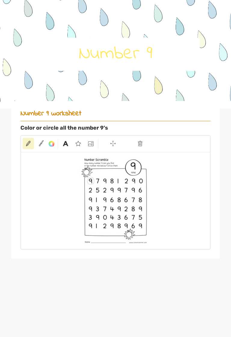 Number 9 worksheet preview image
