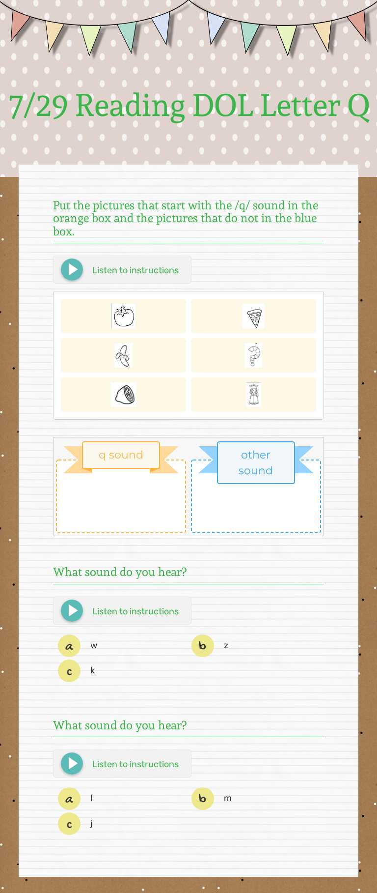 7/29 Reading DOL Letter Q Grade 1 worksheet preview