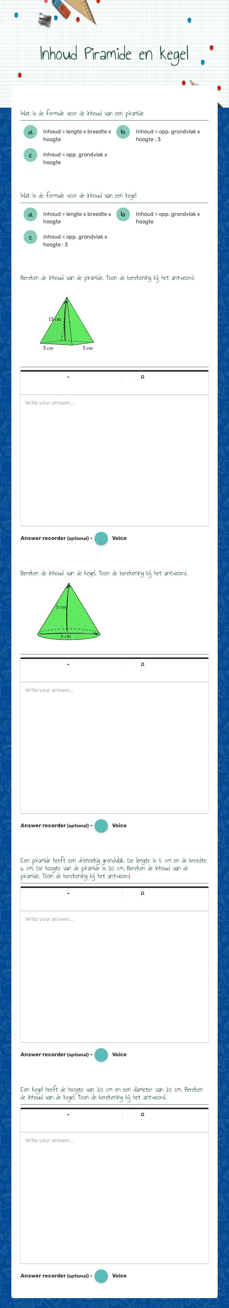 Inhoud Piramide en kegel worksheet preview image