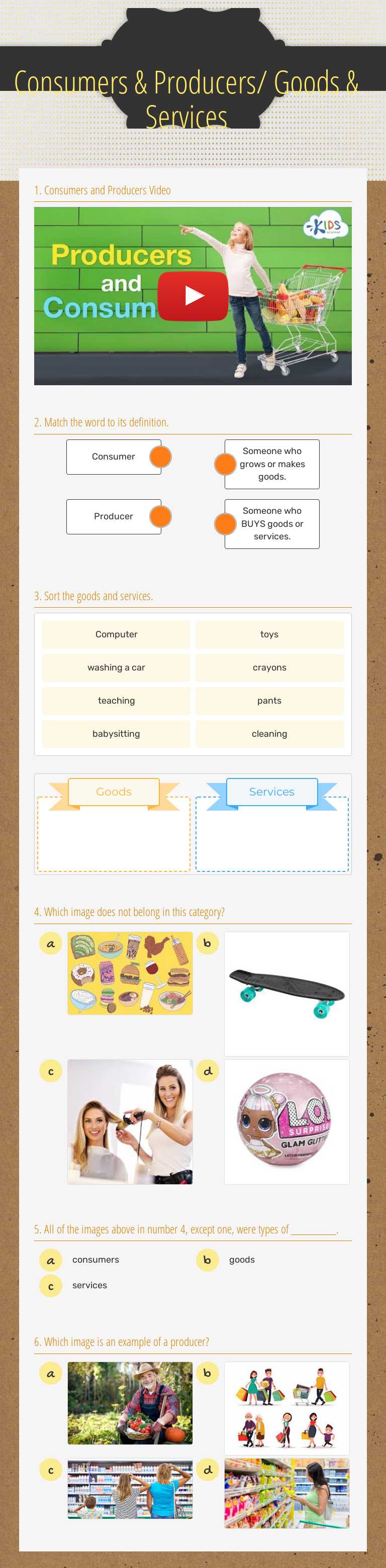 Consumers & Producers/ Goods & Services worksheet preview image