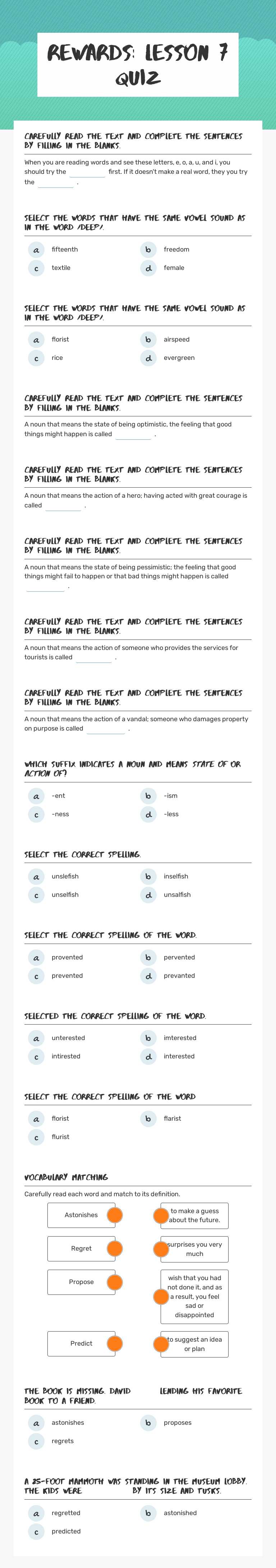 REWARDS: Lesson 7 Quiz worksheet preview
