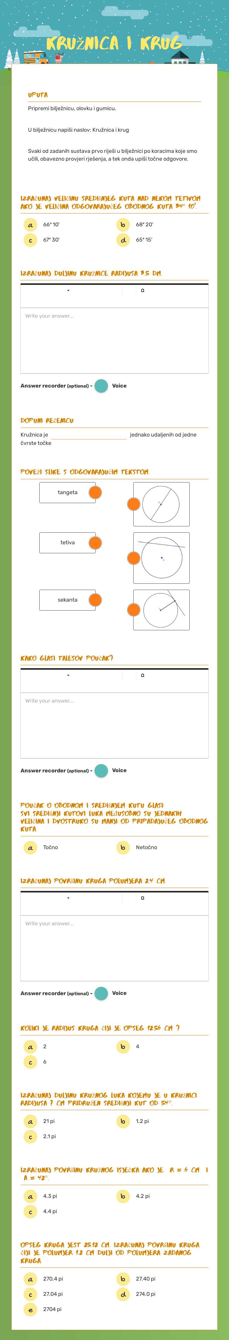 Kružnica i krug worksheet preview image