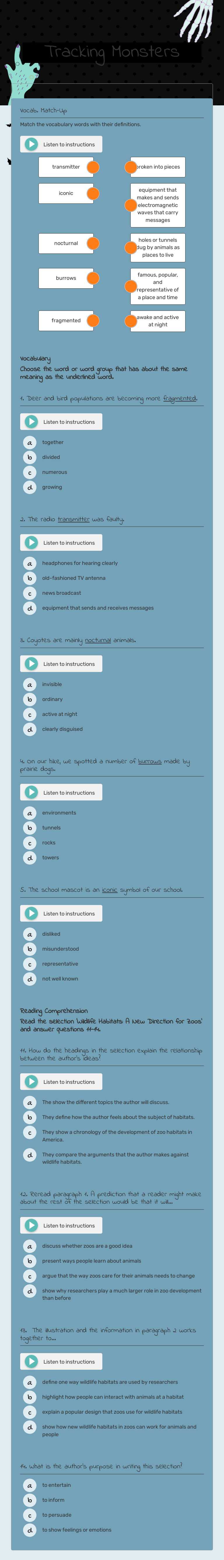 Tracking Monsters Grade 5 worksheet preview