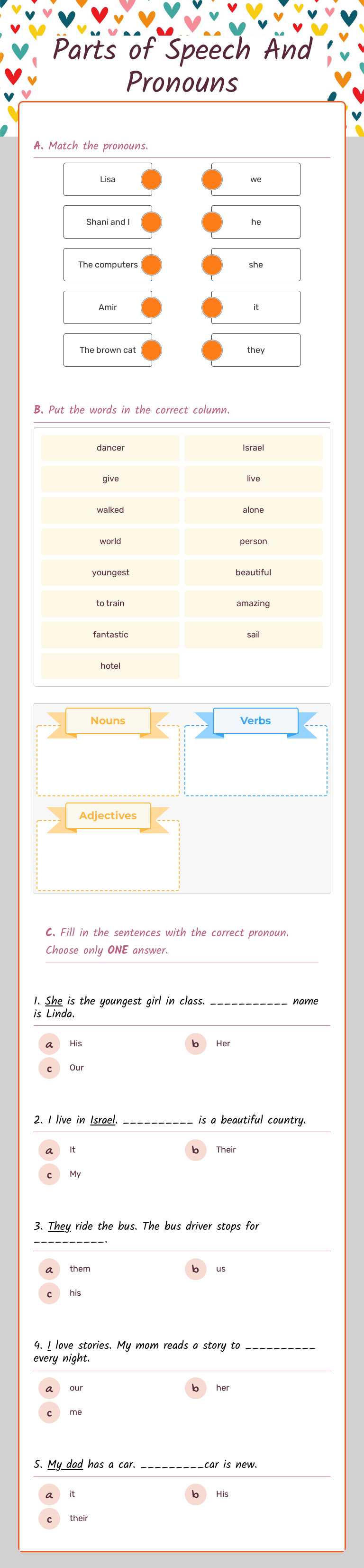 Parts of Speech     
           And              Pronouns Grade 7 worksheet preview