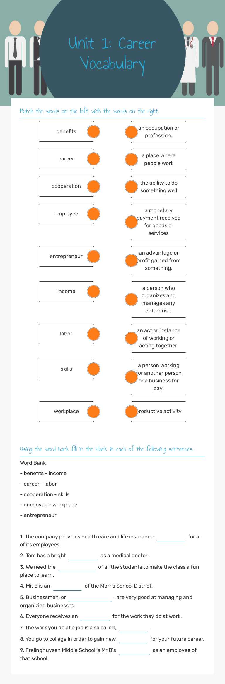 Unit 1: Career Vocabulary worksheet preview image