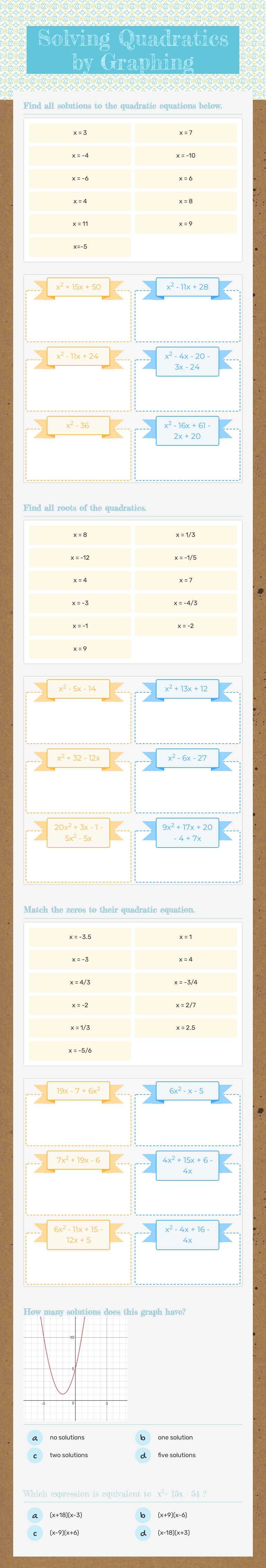 Solving Quadratics by Graphing worksheet preview image
