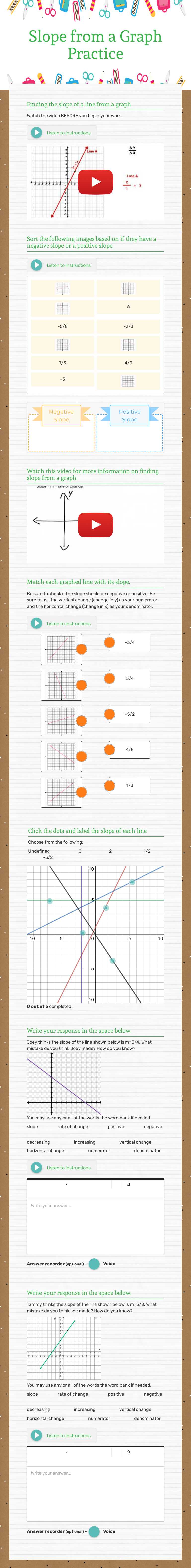 Slope from a Graph Practice worksheet preview image
