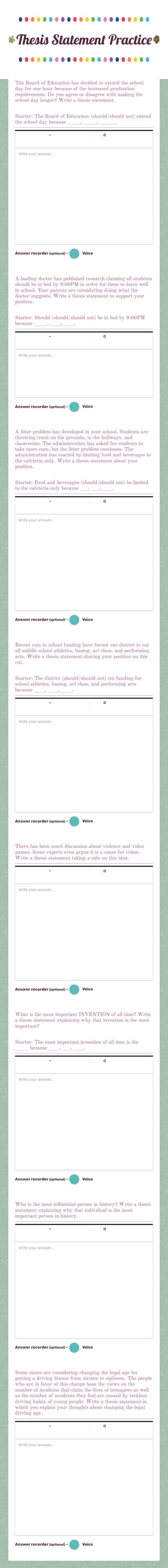 Thesis Statement Practice worksheet preview image