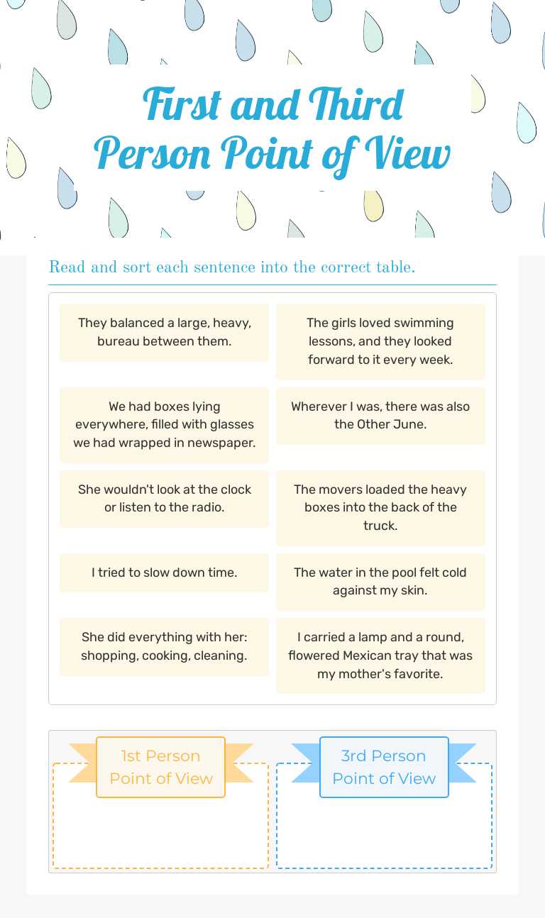 First and Third Person Point of View Grade 4 worksheet preview