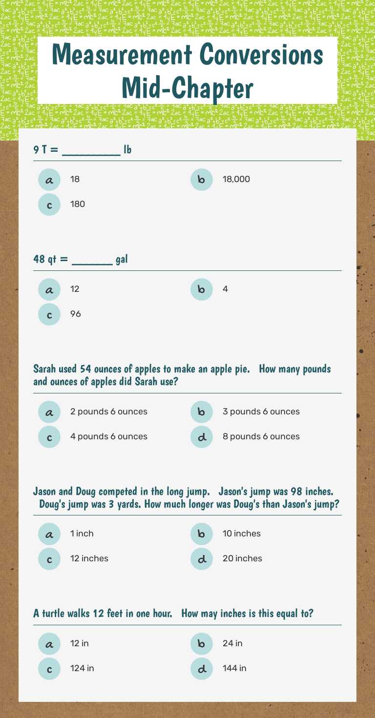 Measurement Conversions Mid-Chapter Grade 5 worksheet preview
