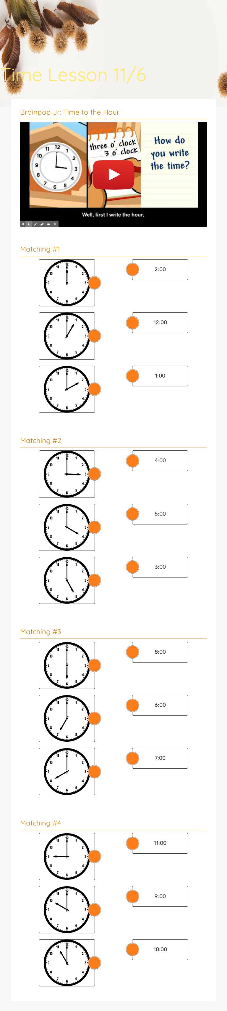 Time Lesson 11/6 worksheet preview image