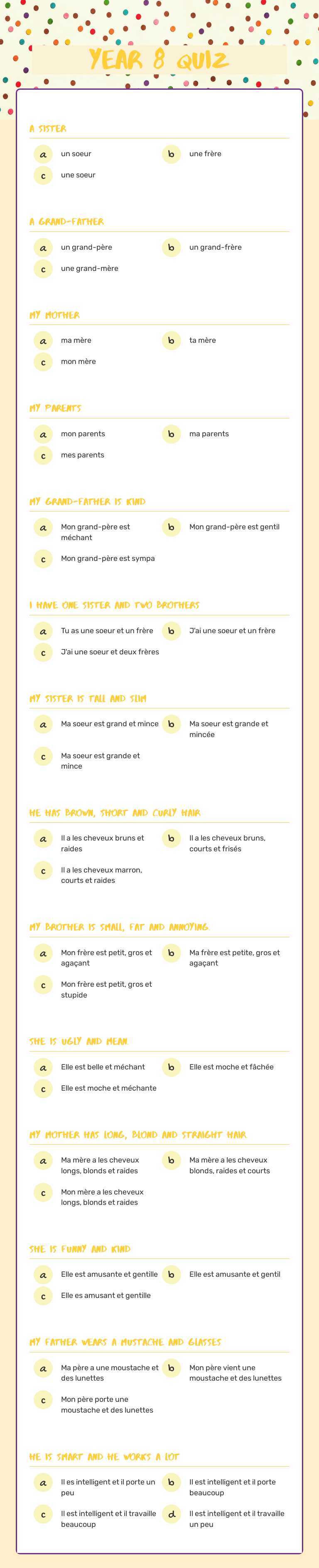 Year 8 quiz worksheet preview image