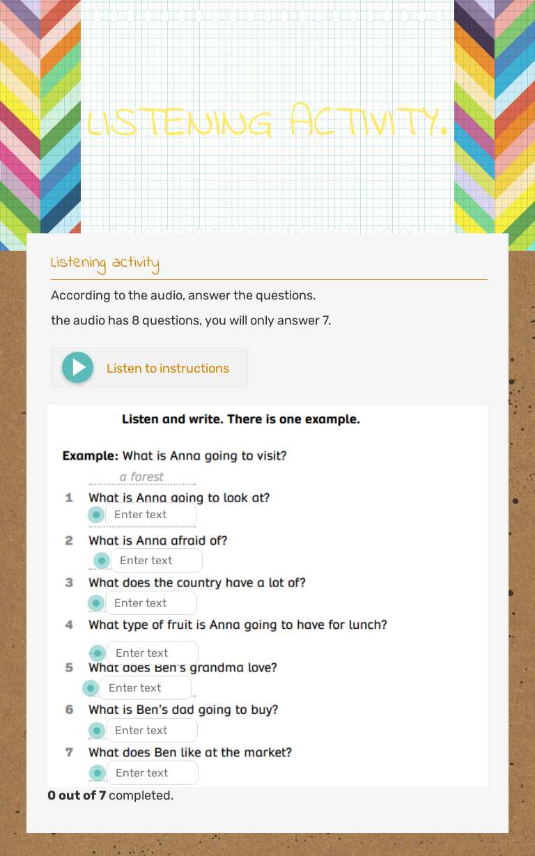 LISTENING ACTIVITY. worksheet preview