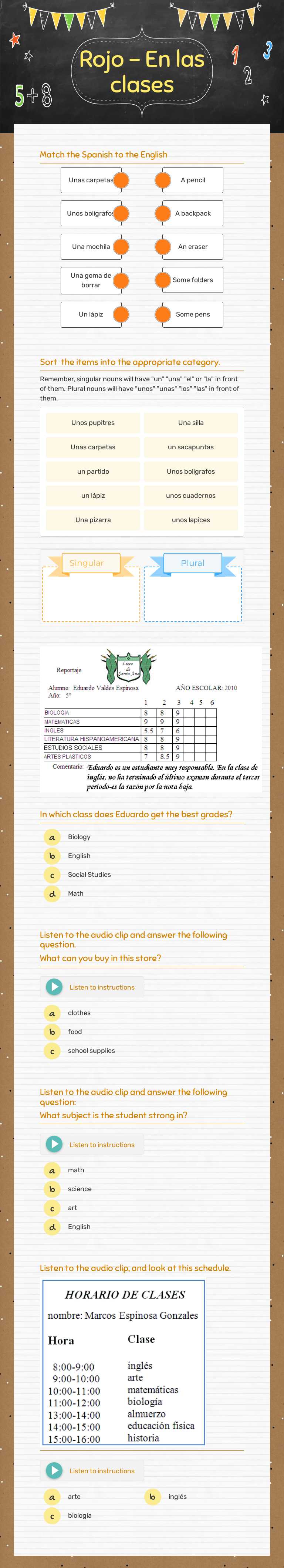 Rojo - En las clases worksheet preview image