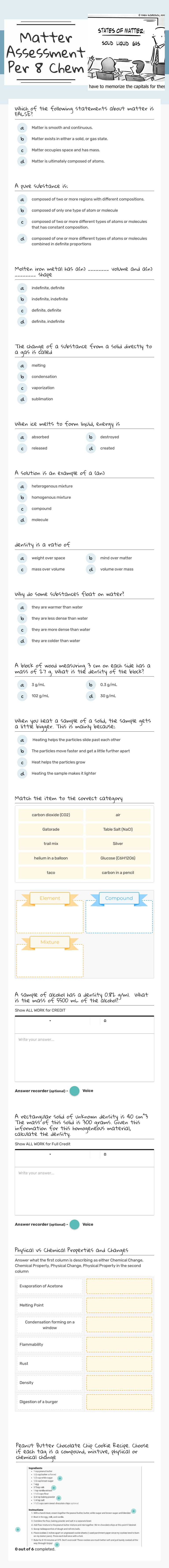 Matter Assessment Per 8 Chem Grade 10 worksheet preview