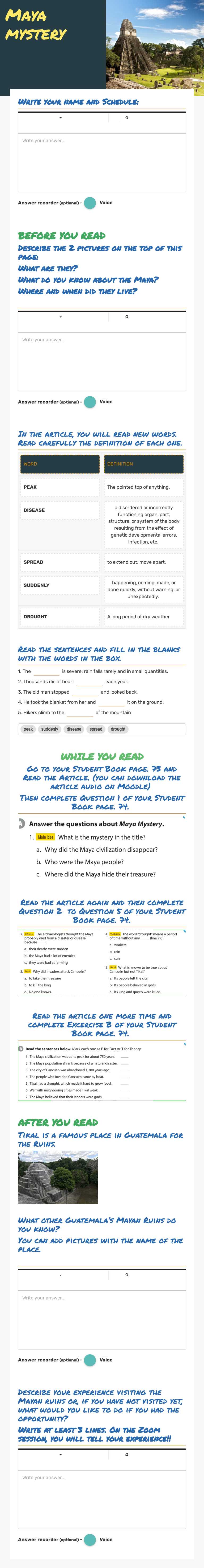 Maya mystery Grade 4 worksheet preview