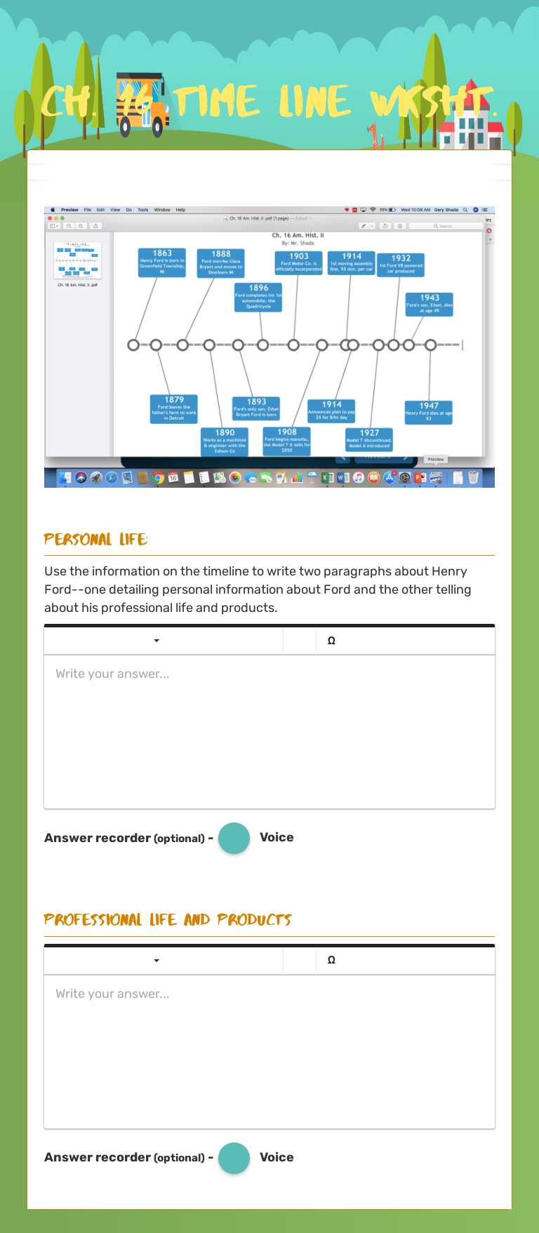 Ch. 16 Time Line Wksht. Grade 10 worksheet preview