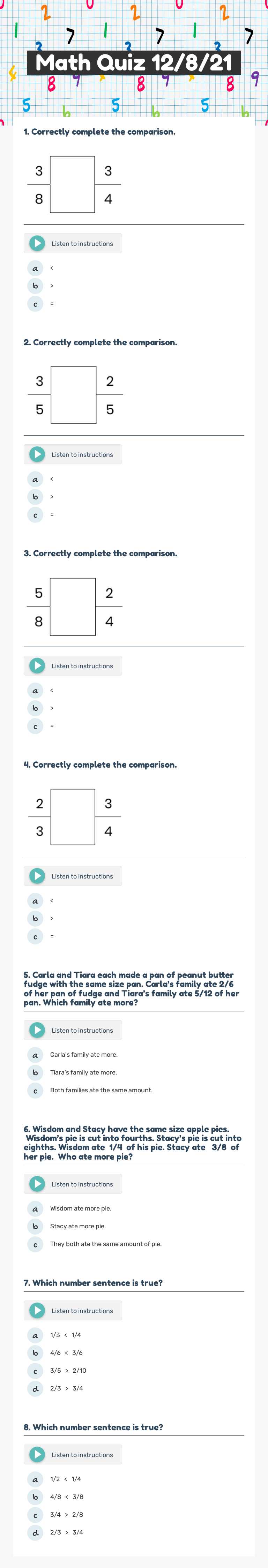 Math Quiz 12/8/21 worksheet preview image