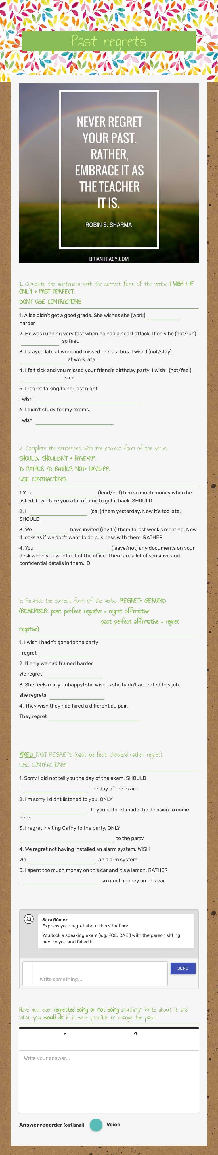 Past regrets worksheet preview image