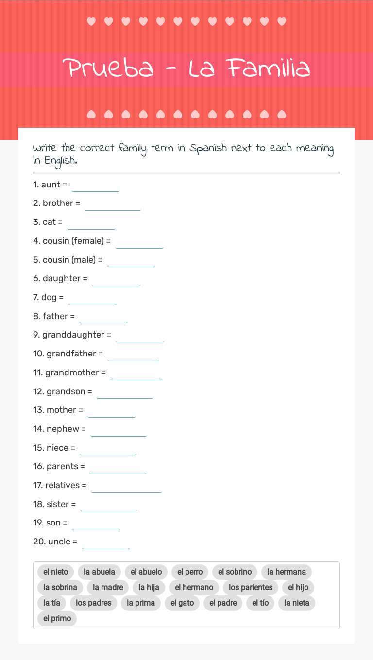 Prueba - La Familia worksheet preview image
