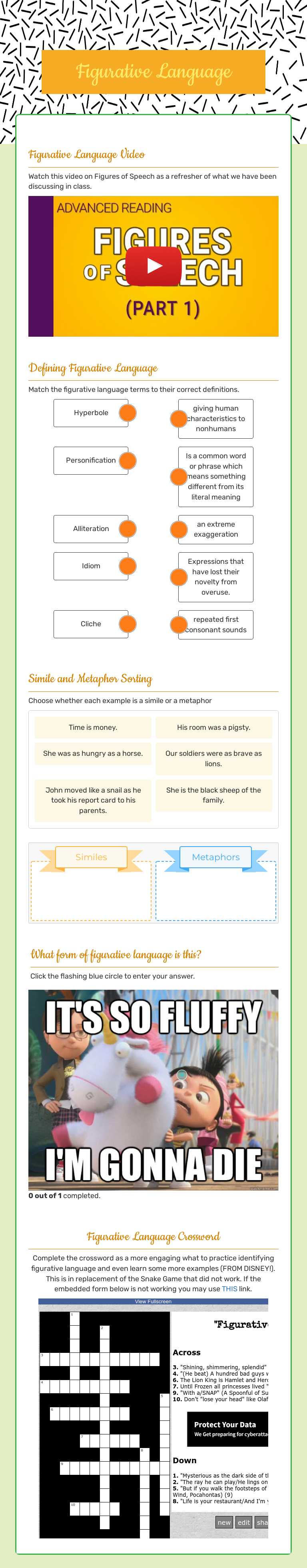Figurative Language worksheet preview image