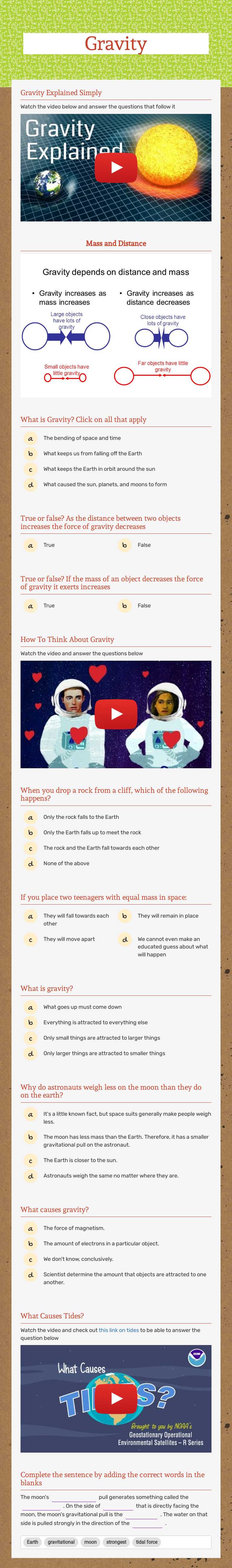 Gravity worksheet preview image