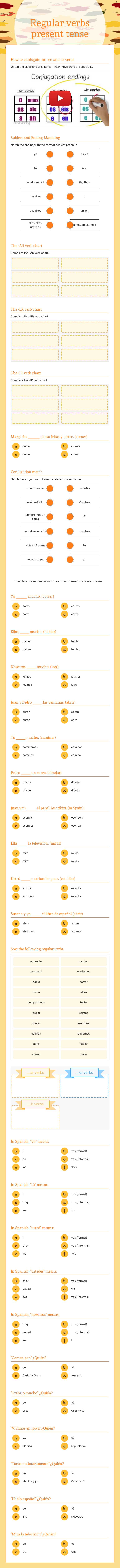 Regular verbs  present tense worksheet preview image