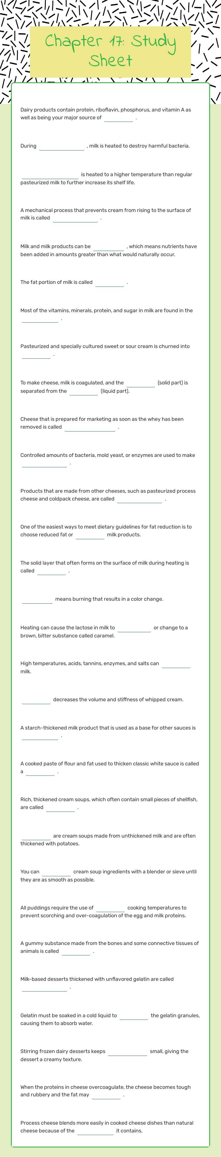 Chapter 17: Study Sheet worksheet preview image