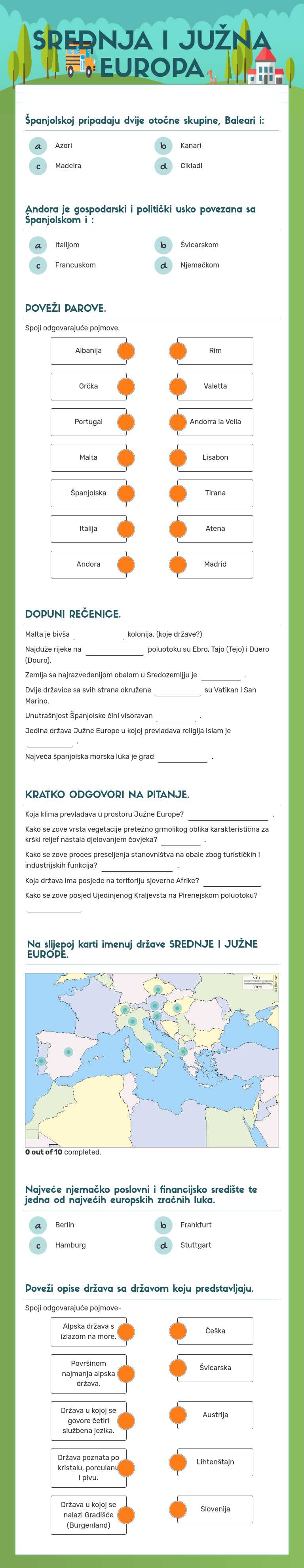 SREDNJA I JUŽNA EUROPA worksheet preview image