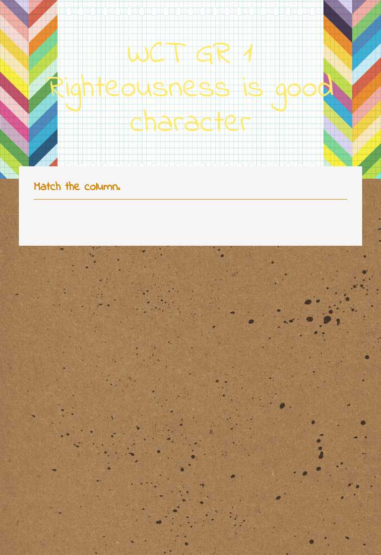WCT GR 1 Righteousness is good character Preschool worksheet preview