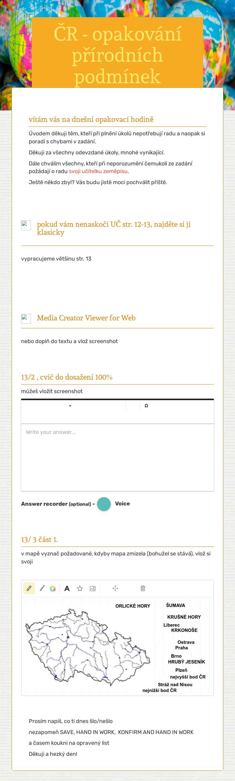 ČR - opakování přírodních podmínek worksheet preview image