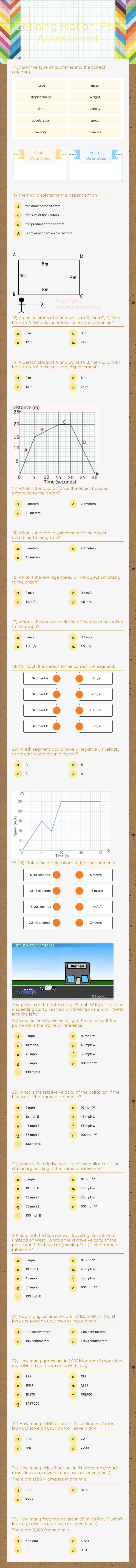 Defining Motion: Pre-Assessment worksheet preview image