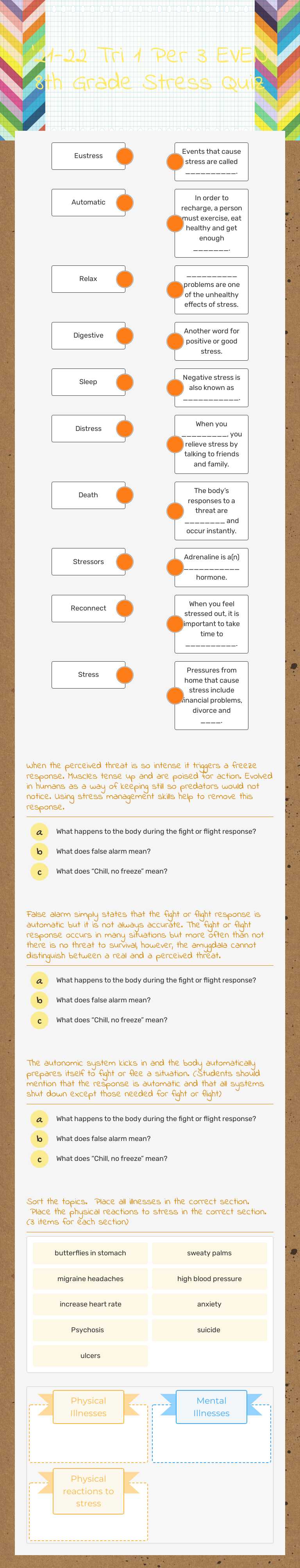 '21-22  Tri 1 Per 3 EVEN           8th Grade Stress Quiz worksheet preview image