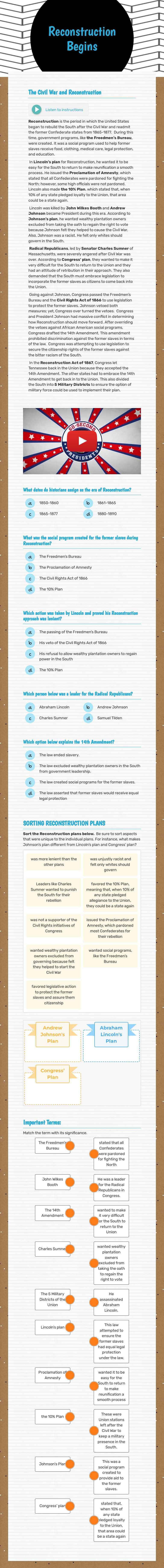 Reconstruction Begins worksheet preview image